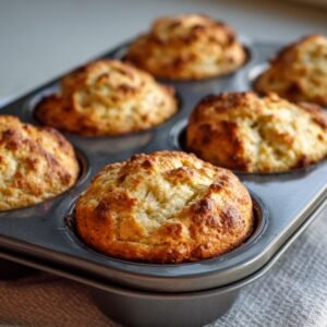 Golden-brown butter swim biscuits fresh out of the oven, sitting in a muffin tin, with crisp tops and soft, fluffy centers.
